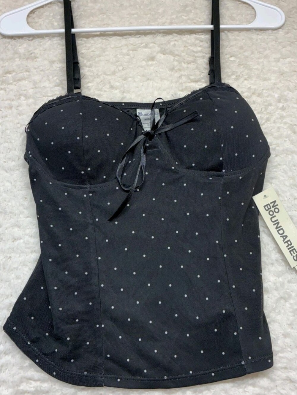 No Boundaries Women’s Medium Corset Black Polka Dot Lace Trim Cami Bustier NWT